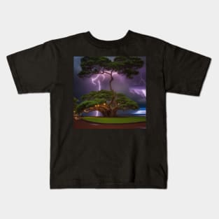 Iconic World Landmarks During A Thunderstorm: Banyan Tree Maui Kids T-Shirt